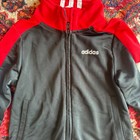 Adidas Track Jacket Kids 2t Black Red White Zip Up Mock Neck Three Stripe Sport