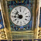 Vintage Chinese Cloisonn   Brass Enamel Blue Floral Mantle Carriage Clock 