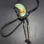 Signed Vintage Navajo Sterling Silver Royston Turquoise Bolo Tie With 925 Tips
