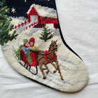 Lands End Needlepoint Christmas Stocking Monogrammed Mom Sleigh Ride Navy Back