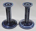 Rookwood Pottery Antique 1921 Pair Of Candlesticks  2198 Sapphire Blue Beautiful