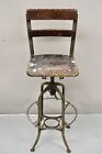 Vintage Industrial Toledo Metal Co Steel And Wooden Adjustable Drafting Stool