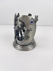 Pewter Celestially Sun Moon Cobalt Blue Rhinestone Candle Holder Vtg