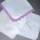 Collectible Embroidered Floral Lace Cotton Handkerchiefs Lot Multicolor