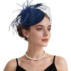 Fascinator Hat Veil Feather Fascinator Tea Party Bridal Wedding Veil Navy Blue