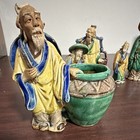 Vintage Chinese Shiwan Mud Men Pottery Figurine Lot 5 Wise Men Scholar Fisherman
