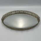 Vintage Vanity Perfume Makeup Mirror Ornate Gold Frame Dresser Table Tray 13 X 9