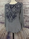 Dress Barn Db Established 1962 Womens Small Navy Striped Embellished Long Sleeve