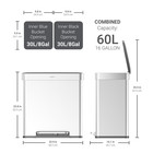 Qualiazero 16 Gallon Stainless Steel Dual Compartment Trash Can Silver Free Ship