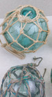 Vintage Japanese Glass Fishing Float Buoy Green With Rope Net 4pcs 3 3-4 5 