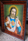 Antique Jesus Sacred Heart Color Lithograph Art Print C1880s Frame   Glass 24 5 