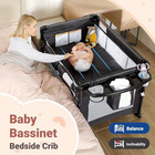 Elemara 5 In 1 Pack And Play  Adjustable Baby Bedside Bassinet New Grey