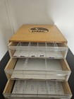 Vintage Dmc Embroidery Floss Wood Storage 3 Drawer Box With Dividers Sewing Cros