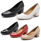 Women Comfortable Slip On Low Chunky Heel Office Dress Wedding Pump Shoes New
