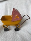 Vintage Toy Metal Stroller Carriage Buggy With Wood Wheels   Rubber Baby Doll
