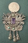 Matl Matilde Poulat Early Rare  Brooch Amethyst   Turquoise 925 W doves