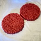 2 Silicone Round Baking Molds 9    Red Cookie Tarts Icecream Cakes Ornate Design