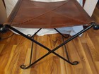 Vintage Antique Leather Saddle Hand Forged Wrought Iron Folding Bench Stool