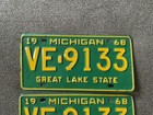 Rare 1968 Michigan License Plate Plates Pair Set Original Chevy Ford Mustang Etc