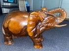 Vintage Large Hand Carved Large Wooden Elephant Statue Sculpture Trunk Up