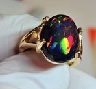 Certified 14k Natural Black Opal Ring In 14k Solid Yellow Gold Opal Ring
