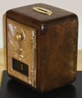 Vintage Post Office Box Door Bank-1906 Bronze Eagle-walnut