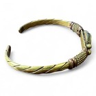 Rare Vintage American Indian Cuff Bracelet Green Stone Gold Tone Bronze Artisan