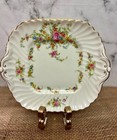 Vintage Minton Lorraine Square  Platter  Handled Cake Plate Gold Trim 1945