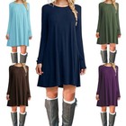 Women Ladies Long Sleeve Casual Loose Short Dress Cotton Tops Blouse Size 6-16