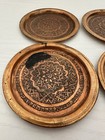 Vintage Set Of 4 Embossed Copper Coasters Hand Engraved Middle Eastern Turkish