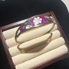 Vintage Mexico Alpaca Hinged Bracelet W  Purple Enamel Flower   Abalone Inlays