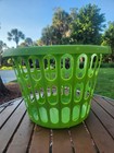 Vintage Mid Century Lime Green Plastic Laundry Basket Bin Retro Mcm