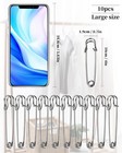 10 Pack 4 Inch Stainless Steel Large Safety Pins  For Clothes Leather Canvas Bla