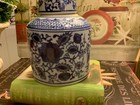 Small blue   White Round ginger Jar beautiful porcelain great Patina free Ship 