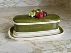 Vintage 1970s Fruit Ceramic Butter Dish Hand Painted Retro Kitchen Decor Mcm
