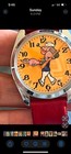 Fossil Vintage  Character Watch Muscly Sailor Man Orange Face Silver W Red Band