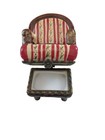 Vtg Red Striped Floral Hinged Trinket Ceramic 2   x 3 5    Miniature Armchair Box