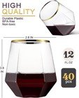 40 Pack 12 Oz Diamond Shaped Gold Rim Stemless Wine Cups For Party Wedding