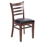 Mahogany Wood Finish Ladder Back Restaurant Chair With Black Vinyl Seat