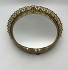 Vtg Mirror Vanity Perfume Tray Oval Filigree Gold Tone Hollywood Regency