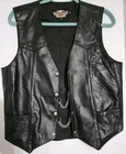 Harley Davidson Black Leather Vest With Two Extender Chains Size Small