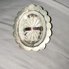 Native American Style Sterling Silver Coral Oval Brooch Pin Ethnic Red