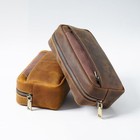 Retro Genuine Leather Pencil Case Large Capacity Zipper Pen Stationery Pouch Bag