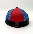 Vtg Chinese Silk Skullcap Hat Red Blue Longevity Symbol Size 7  