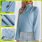 Women s Ladies Knitted Long Sleeve Tops Pullover Zip V Neck Loose Jumper Sweater
