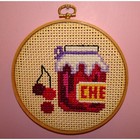 Vintage Needlepoint Hoop Art Cherries On Woven Rattan Wood Frame Farmhouse Decor