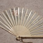 Vintage Folding Hand Fan Floral Bird Design W  Tassel  Wood Case  Ivory