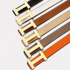 Women Designer H Buckle Leather Belt Gold Accent Fashion Waist Cinch Belt