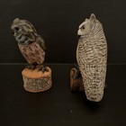 2 Beautiful Vintage Handcarved And Painted Wooden Owls On Logs