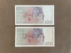 2 X100 Kronor Sweden Currency   World Banknote 